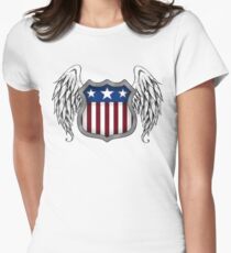 Winged American Shield (White) Women's Fitted T-Shirt