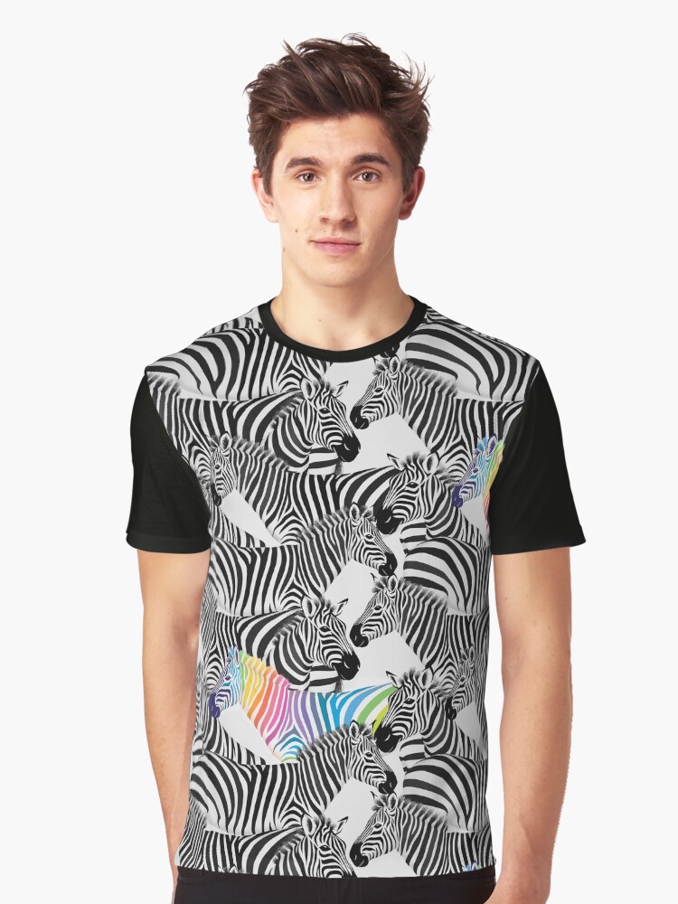 Thumbnail 1 of 5, Graphic T-Shirt, Stand With Pride Rainbow Zebras designed and sold by DelightfullyDo.