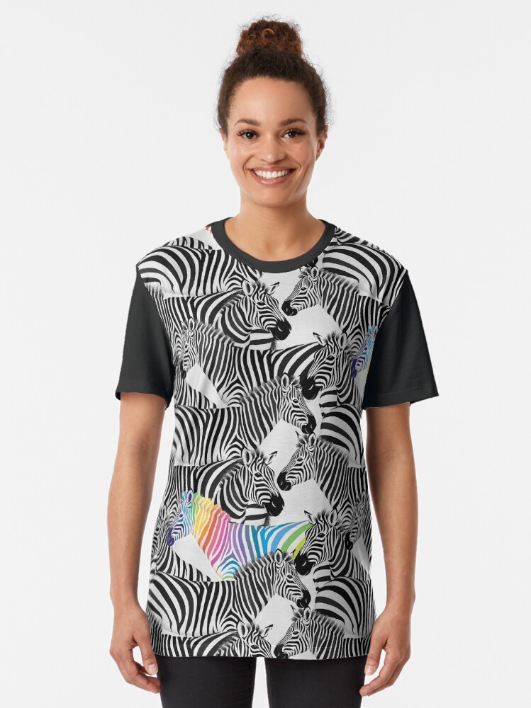 Thumbnail 2 of 5, Graphic T-Shirt, Stand With Pride Rainbow Zebras designed and sold by DelightfullyDo.