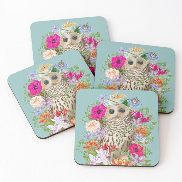 Item preview, Vintage Barred Owl, Hoot Owl In The Tropics And Beautiful Decorative Vintage Tropical Flowers designed and sold by TrulyEpoque.