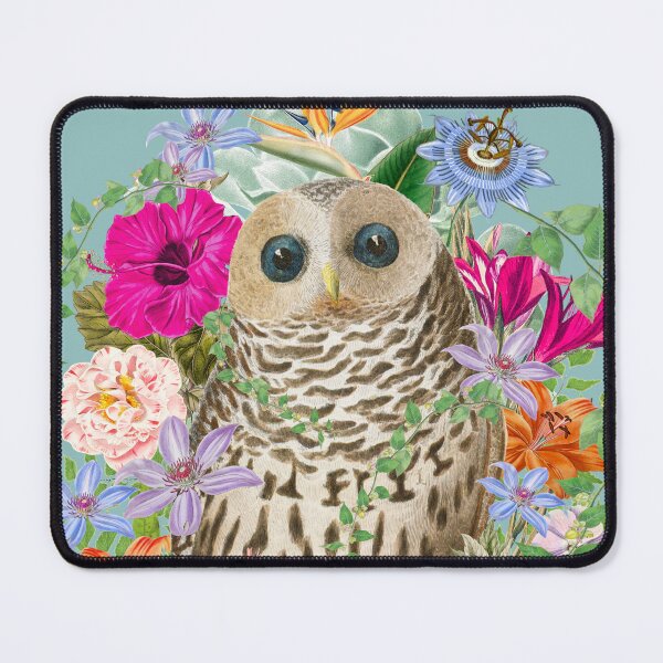Item preview, Vintage Barred Owl, Hoot Owl In The Tropics And Beautiful Decorative Vintage Tropical Flowers designed and sold by TrulyEpoque.