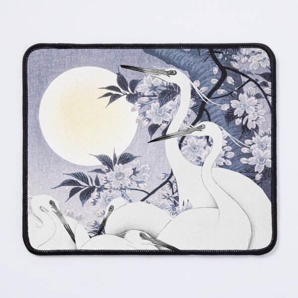 Item preview, Vintage Japanese Cold five Egrets, Small White Herons In Bright Cold Moonlight designed and sold by TrulyEpoque.