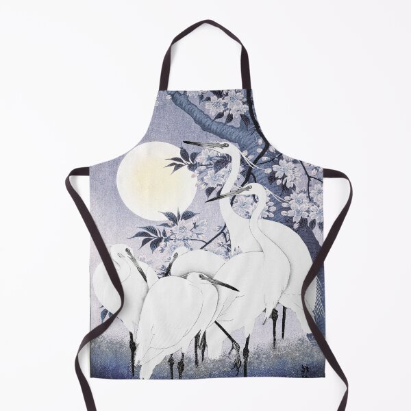 Item preview, Vintage Japanese Cold five Egrets, Small White Herons In Bright Cold Moonlight designed and sold by TrulyEpoque.