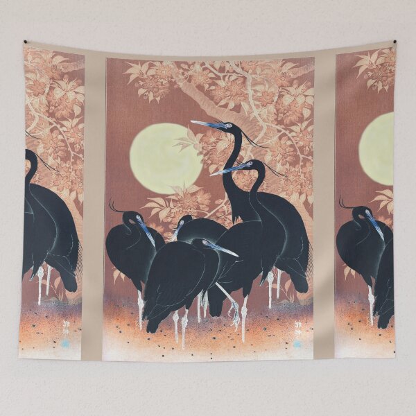 Item preview, Five Black Japanese Vintage Egrets In Full Moon Light designed and sold by TrulyEpoque.