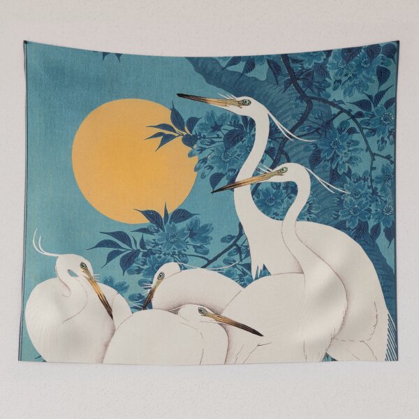 Item preview, Vintage Japanese Egret Small White Heron In Bright Moonlight designed and sold by TrulyEpoque.
