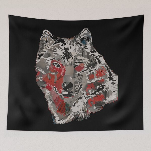 Item preview, Leader Of the Pack Abstract Paper Vintage Collage Art Wolf Head- Abstract Wolf head designed and sold by MAEffects.