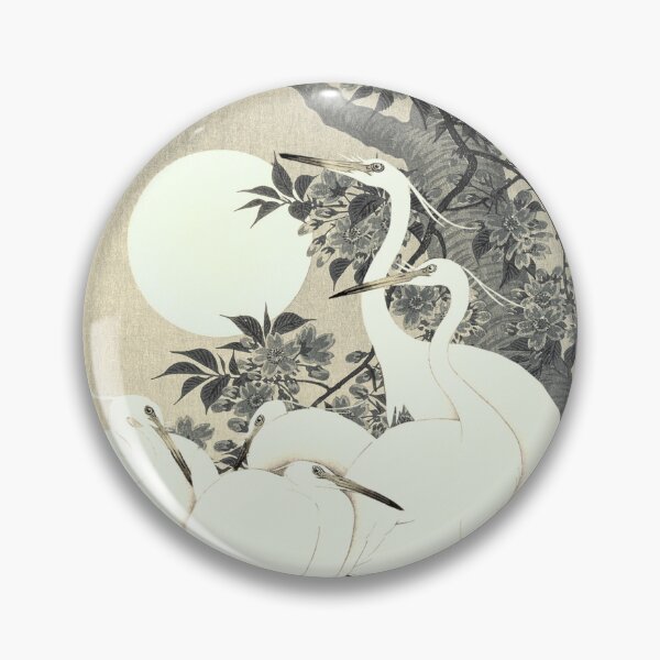Item preview, Vintage Japanese Sepia Tone five Egrets, Small White Herons In Bright Moonlight designed and sold by TrulyEpoque.