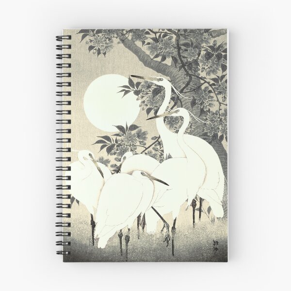 Item preview, Vintage Japanese Sepia Tone five Egrets, Small White Herons In Bright Moonlight designed and sold by TrulyEpoque.