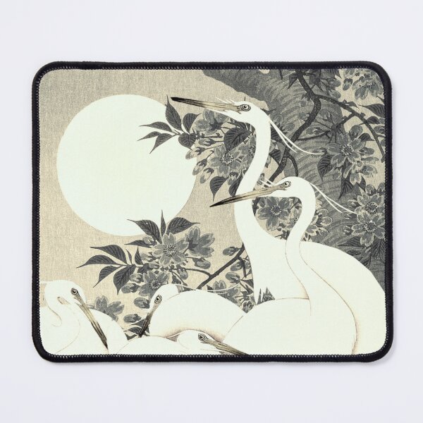 Item preview, Vintage Japanese Sepia Tone five Egrets, Small White Herons In Bright Moonlight designed and sold by TrulyEpoque.