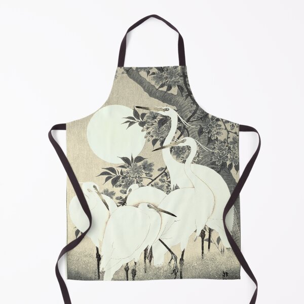 Item preview, Vintage Japanese Sepia Tone five Egrets, Small White Herons In Bright Moonlight designed and sold by TrulyEpoque.