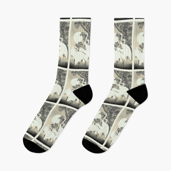 Item preview, Vintage Japanese Sepia Tone five Egrets, Small White Herons In Bright Moonlight designed and sold by TrulyEpoque.