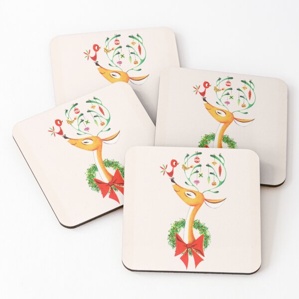 Item preview, Vintage Mid Century Christmas Card Reindeer with Wreath & Bird designed and sold by Designs by Kool Kat.