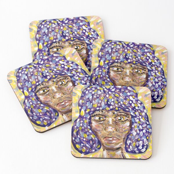 Item preview, Woman With Purple Hair - Bold Portrait w Yellow Background  designed and sold by Bumble Bean.