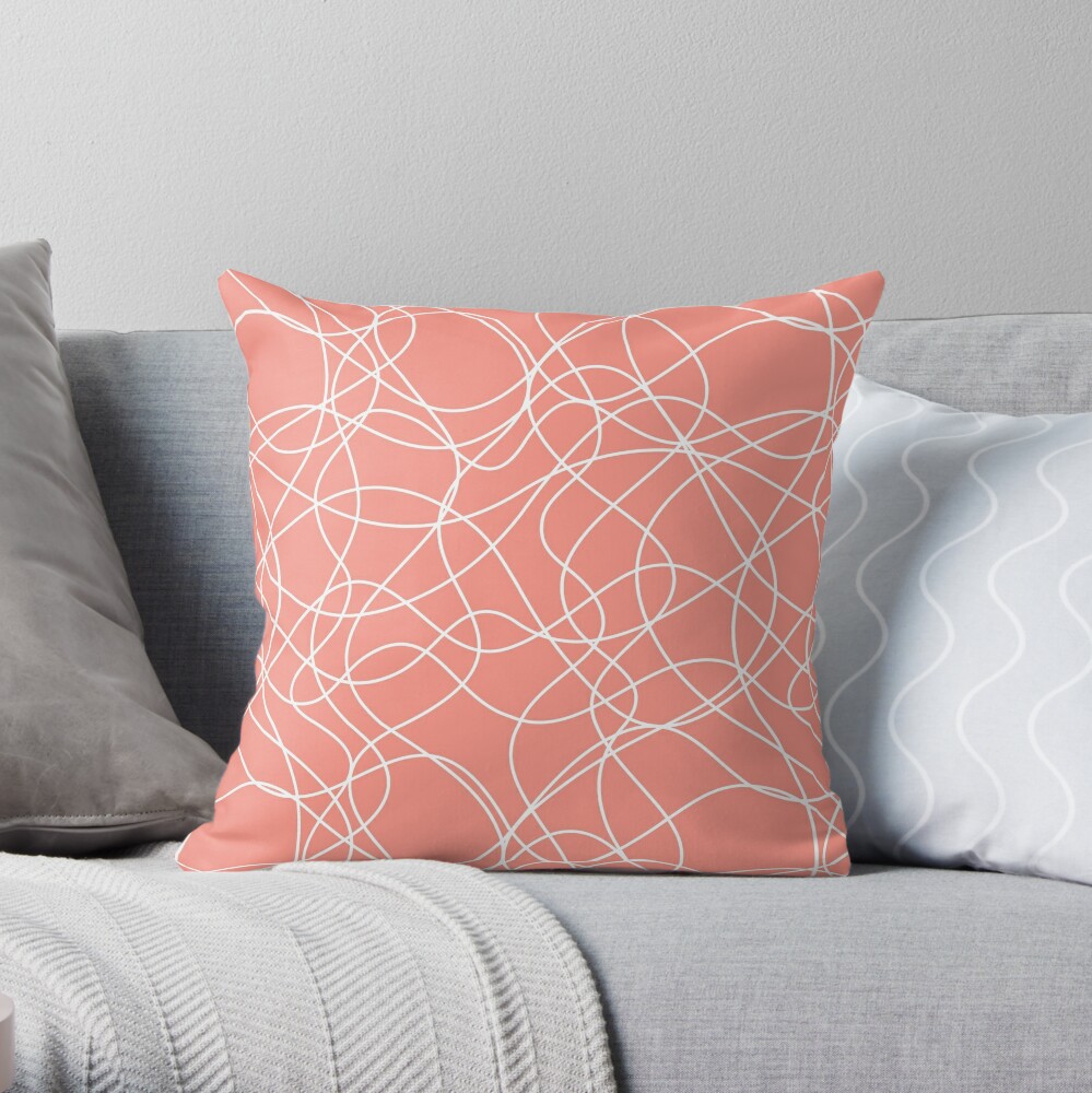 Pink and White Scribble Abstract Mosaic Pattern Pairs DE 2022 Popular Color Adobe Avenue DE5137 Throw Pillow