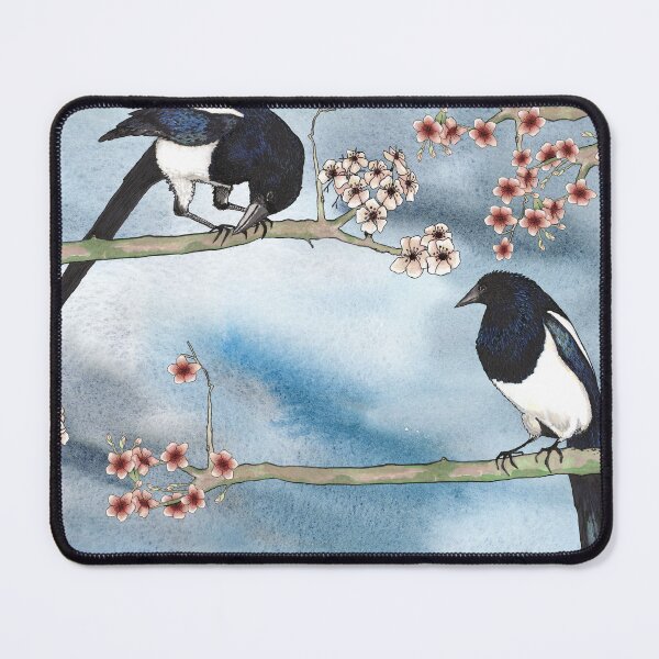 Item preview, Two Magpies Courting in the Cherry Orchard designed and sold by WildBirdArt.