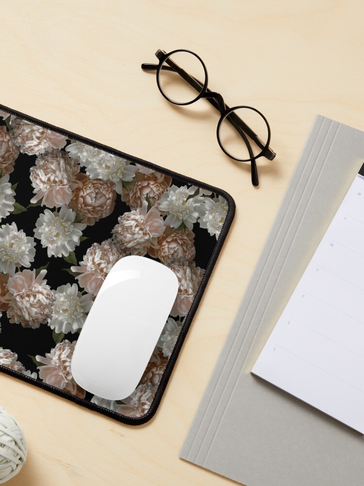 Alternate view of Vintage Blush Pink Peonies on Black Mouse Pad