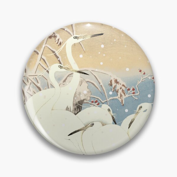 Item preview, Vintage Japanese five Egrets, Small White Herons In Snow designed and sold by TrulyEpoque.