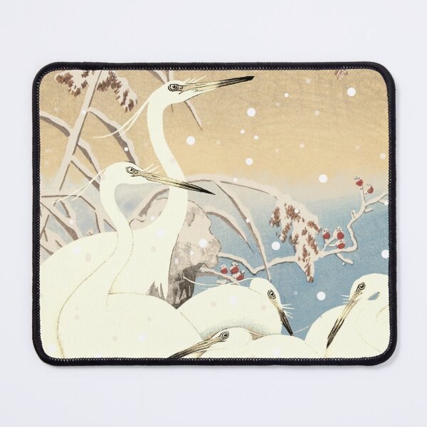Item preview, Vintage Japanese five Egrets, Small White Herons In Snow designed and sold by TrulyEpoque.