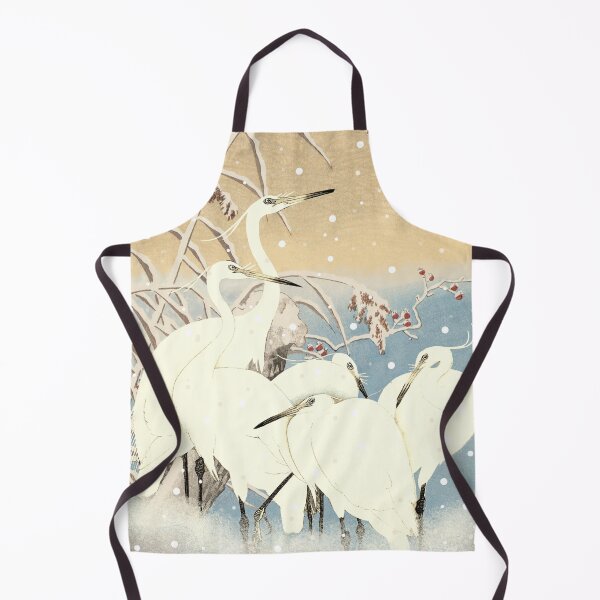 Item preview, Vintage Japanese five Egrets, Small White Herons In Snow designed and sold by TrulyEpoque.