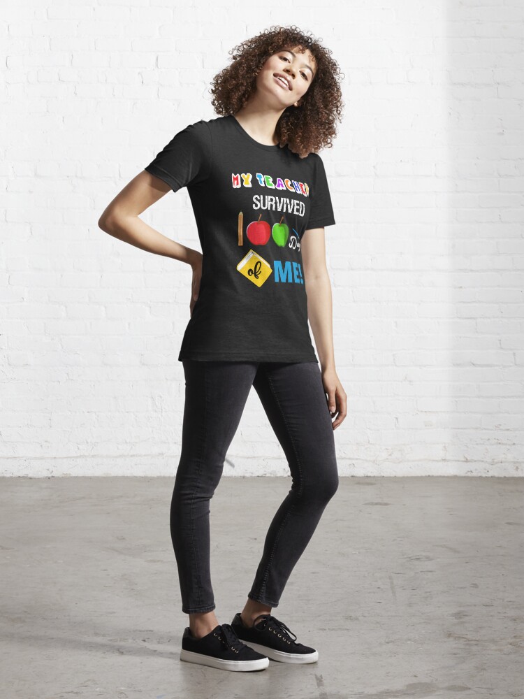 Alternate view of My Teacher Survived 100 Days Of Me Funny Gift For Kids Students Celebration Of School In Class Essential T-Shirt