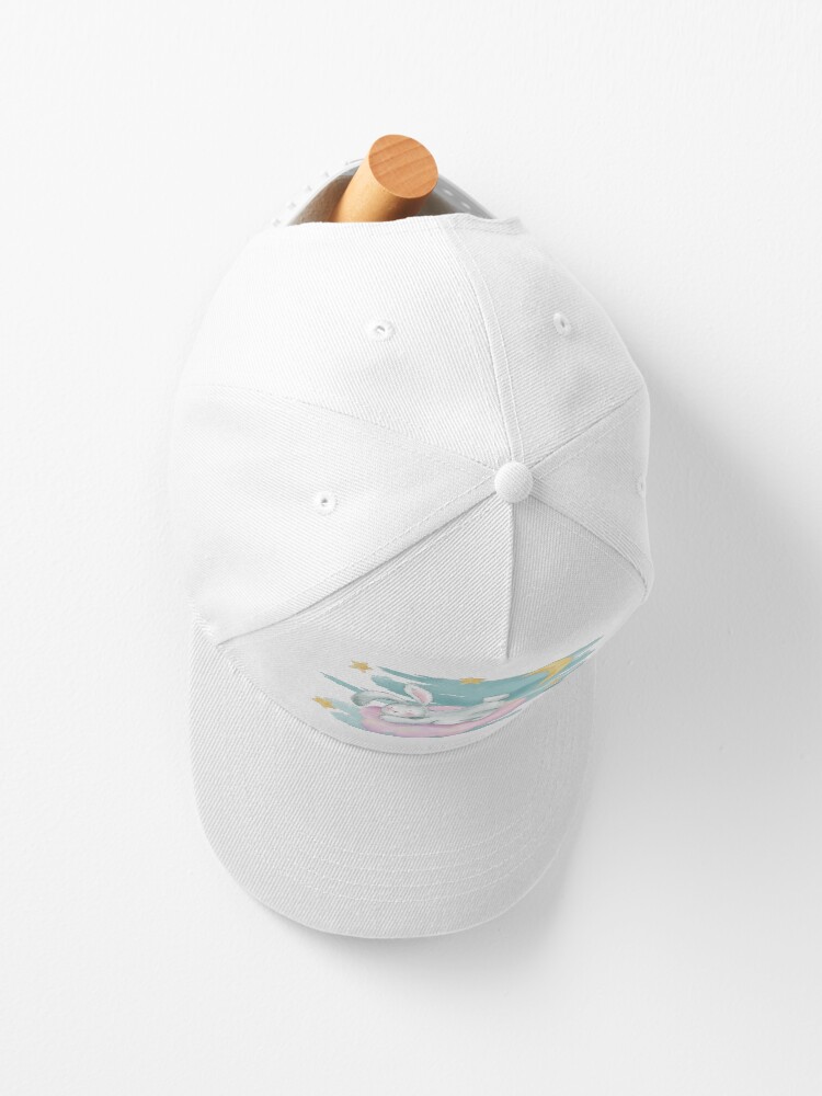 Alternate view of Sleeping baby bunny on pink cloud & moon Cap