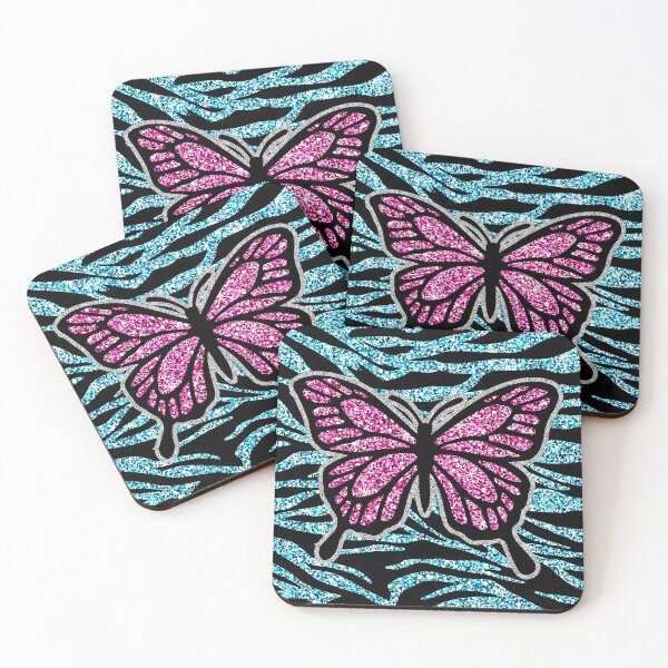 Item preview, Y2k early 2000s aqua blue glitter zebra print butterfly  designed and sold by rhinestonerodeo.