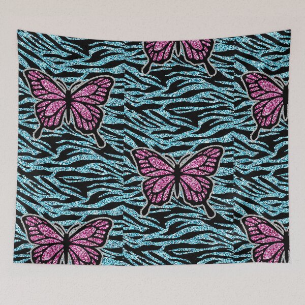 Item preview, Y2k early 2000s aqua blue glitter zebra print butterfly  designed and sold by rhinestonerodeo.