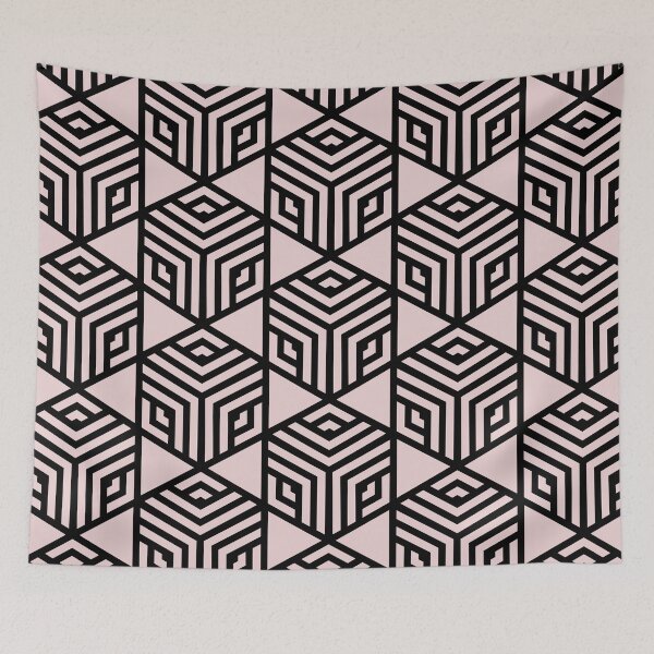 Item preview, Black and Pink Stripe Cube Tile Pattern Pairs DE 2022 Popular Color Short and Sweet DE6023 designed and sold by ColorOfTheYears.