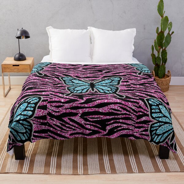 Item preview, y2k early 2000s hot pink glitter zebra print butterfly  designed and sold by rhinestonerodeo.