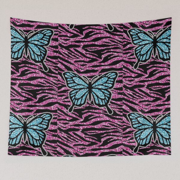 Item preview, y2k early 2000s hot pink glitter zebra print butterfly  designed and sold by rhinestonerodeo.