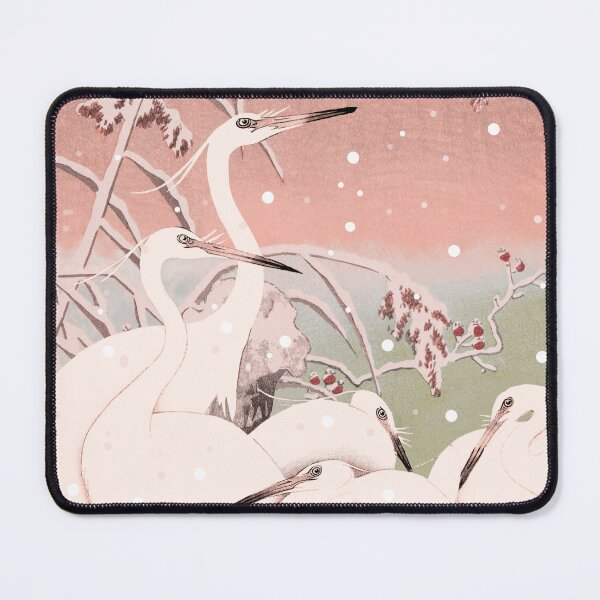 Item preview, Beautiful Cute Vintage Japanese Pastel Pink five Egrets, Small White Herons In Snow designed and sold by TrulyEpoque.