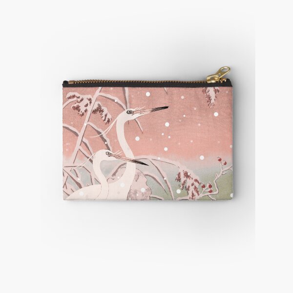 Item preview, Beautiful Cute Vintage Japanese Pastel Pink five Egrets, Small White Herons In Snow designed and sold by TrulyEpoque.
