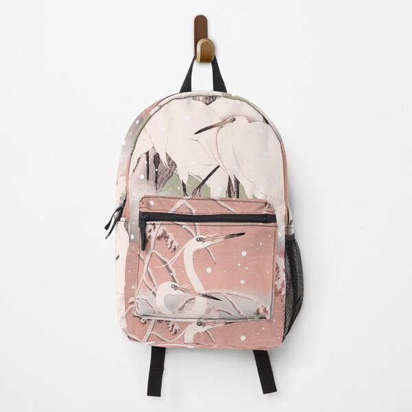 Item preview, Beautiful Cute Vintage Japanese Pastel Pink five Egrets, Small White Herons In Snow designed and sold by TrulyEpoque.