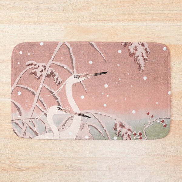 Item preview, Beautiful Cute Vintage Japanese Pastel Pink five Egrets, Small White Herons In Snow designed and sold by TrulyEpoque.