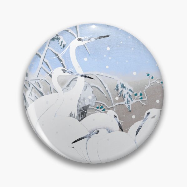 Item preview, Beautiful Cute Vintage Japanese Pastel Blue five Egrets, Small White Herons In Snow designed and sold by TrulyEpoque.