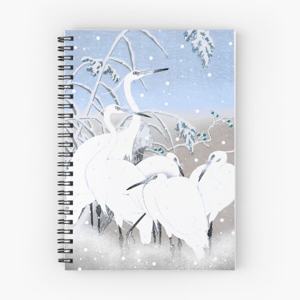 Item preview, Beautiful Cute Vintage Japanese Pastel Blue five Egrets, Small White Herons In Snow designed and sold by TrulyEpoque.