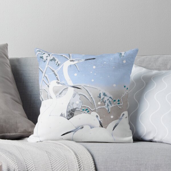 Item preview, Hermoso lindo vintage japonés pastel azul cinco garcetas, pequeñas garzas blancas en la nieve designed and sold by TrulyEpoque.