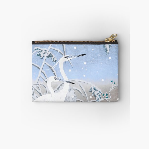 Item preview, Beautiful Cute Vintage Japanese Pastel Blue five Egrets, Small White Herons In Snow designed and sold by TrulyEpoque.
