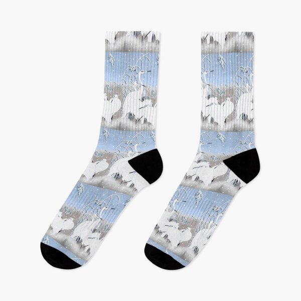 Item preview, Beautiful Cute Vintage Japanese Pastel Blue five Egrets, Small White Herons In Snow designed and sold by TrulyEpoque.