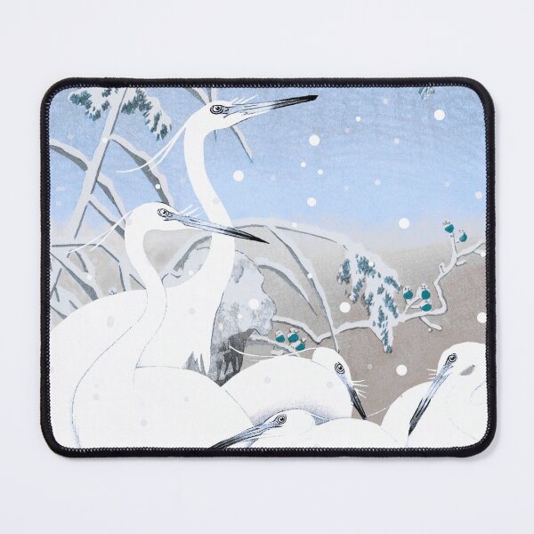 Item preview, Beautiful Cute Vintage Japanese Pastel Blue five Egrets, Small White Herons In Snow designed and sold by TrulyEpoque.