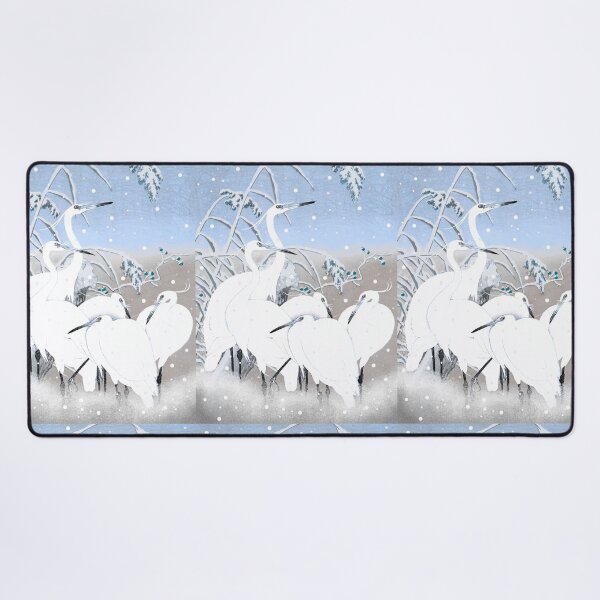 Item preview, Beautiful Cute Vintage Japanese Pastel Blue five Egrets, Small White Herons In Snow designed and sold by TrulyEpoque.