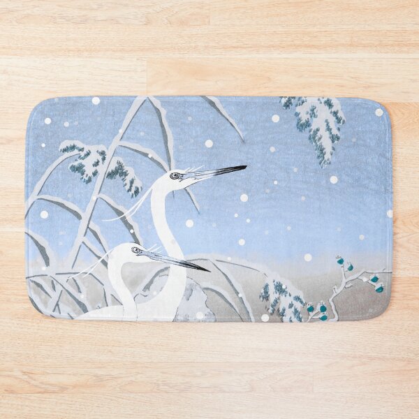 Item preview, Beautiful Cute Vintage Japanese Pastel Blue five Egrets, Small White Herons In Snow designed and sold by TrulyEpoque.