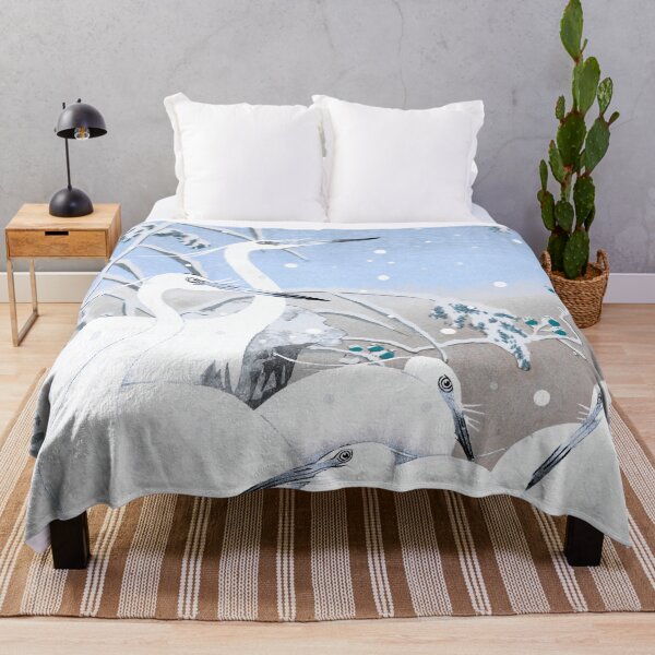 Item preview, Beautiful Cute Vintage Japanese Pastel Blue five Egrets, Small White Herons In Snow designed and sold by TrulyEpoque.