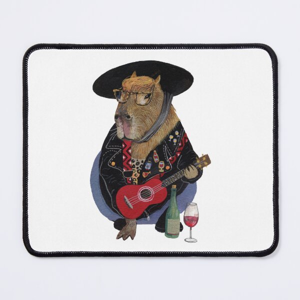 Aperçu de l'œuvre Capybara joueur de ukulélé amateur de vin créée et vendue par Ekaterina Khozatskaya.