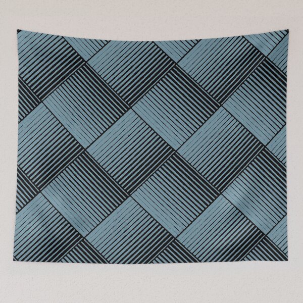 Item preview, Black and Blue Square Mosaic Stripe Pattern Pairs DE 2022 Popular Color Smoky Blue DET570 designed and sold by ColorOfTheYears.