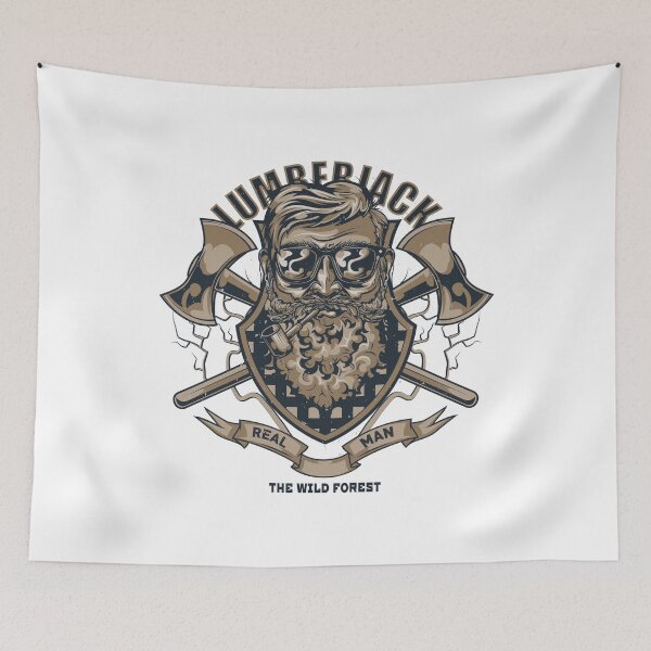 Item preview, lumberjack-tshirt-design-with-illustration-bearded-man-glasses-with-two-axes designed and sold by tshirtsdesign9.