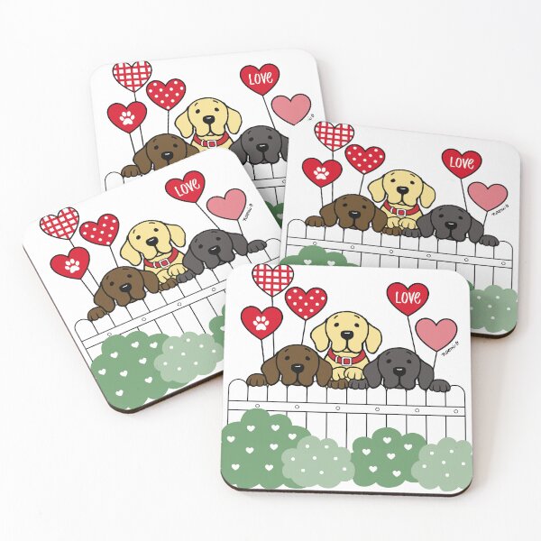 Item preview, Three Labradors Watching Heart Balloons designed and sold by HappyLabradors.