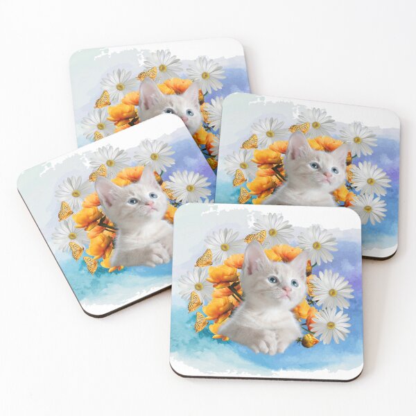 Item preview, White cat n flowers  designed and sold by GuRrmeet.