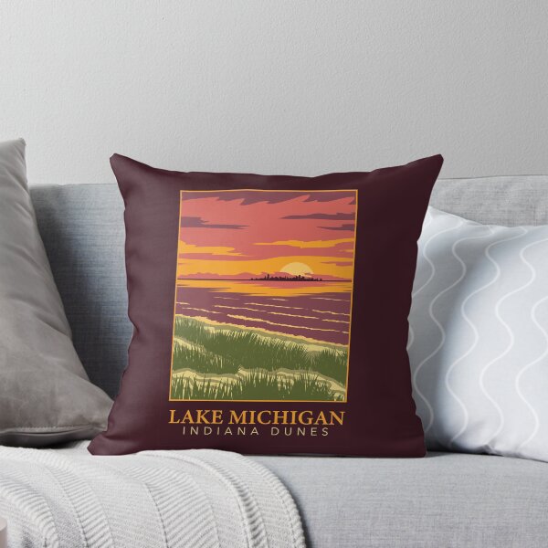 Lake Michigan Indiana Dunes Poster Throw Pillow