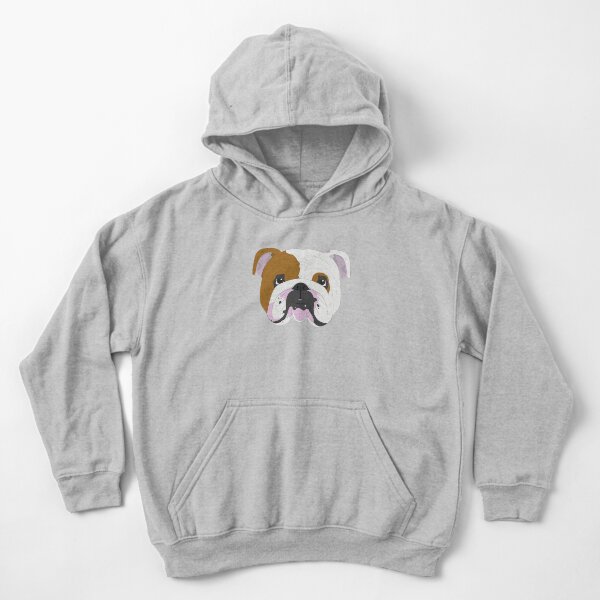 English Bulldog Cute Dog Portrait Illustration Kids Pullover Hoodie